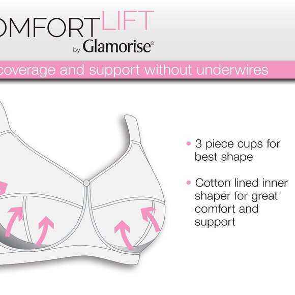 Glamorise 50H COMFORT LIFT Bra (COTTON-LINED) Wireless (SIDE-BONES) WHITE NEW - Picture 5 of 16